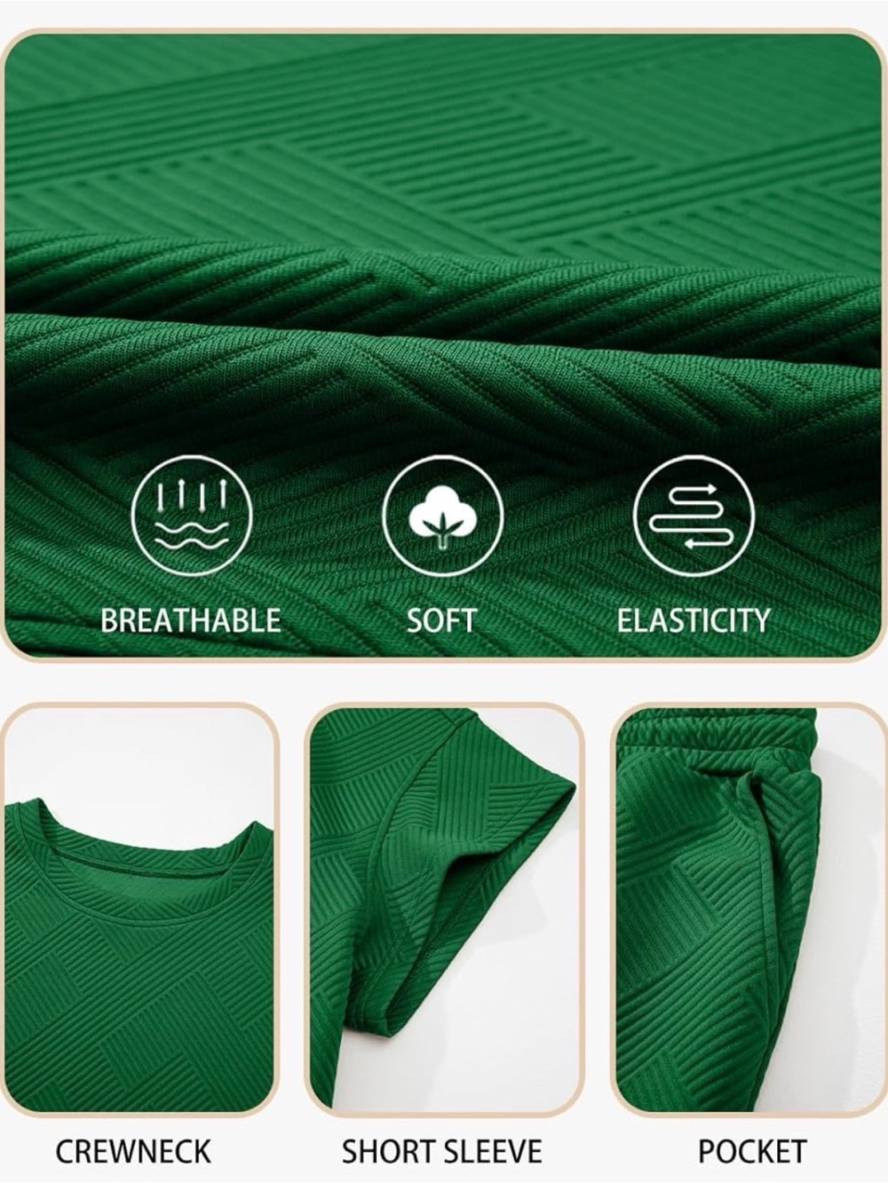 2 Piece Lounge Set in Green with a Geometric Basketweave Pattern Plus Size - Picture 9 of 12